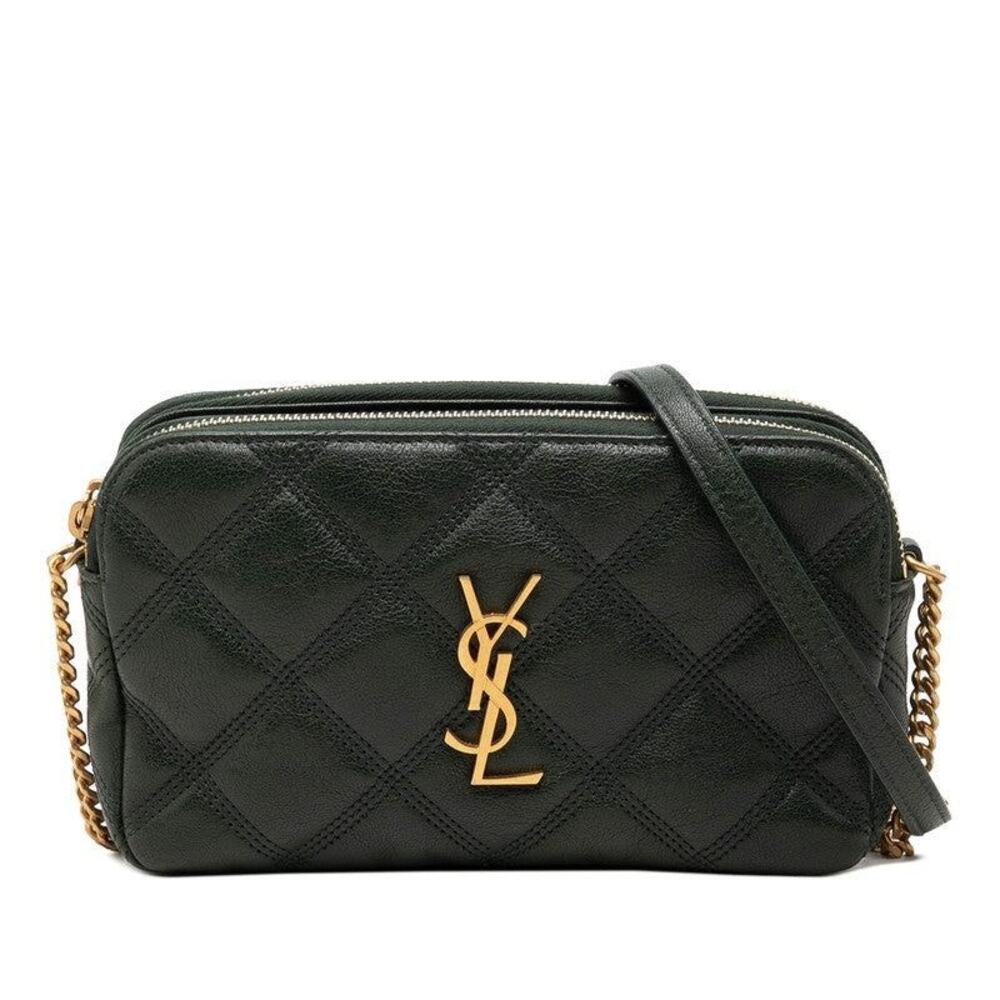 Saint Laurent YSL Logo Becky Double Zip Pouch Chain Shoulder Bag